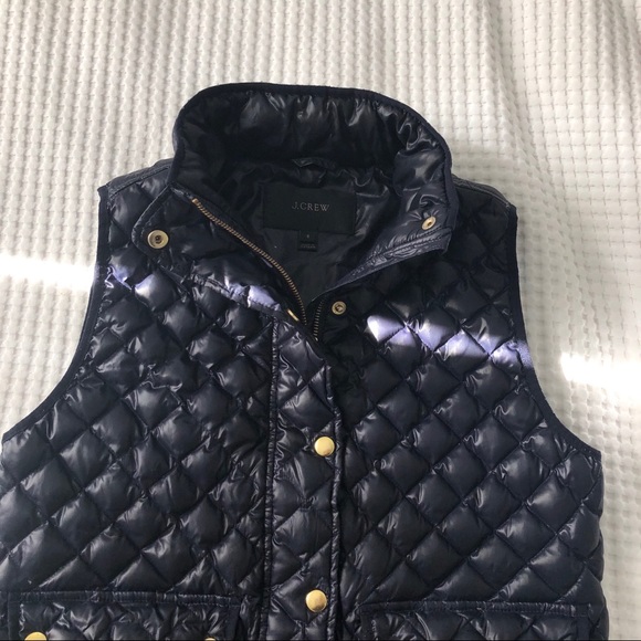 J Crew Shiny Quilted Field Vest Size Small Navy - Picture 6 of 6